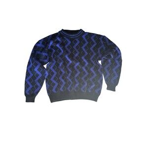 Vtg Botany 500 Men’s Blue Purple Black Diamond Zigzag Argyle Pullover Sweater L